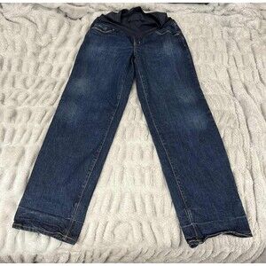 Old Navy Jeans Womens Maternity 10 Long Straight Leg Dark Wash Stretch Denim